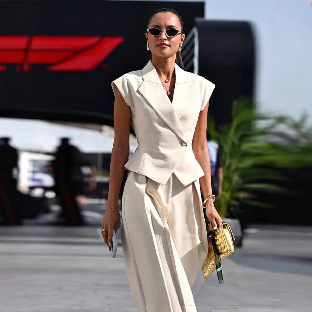 Women’s Elegant Sleeveless Waist-Cinching Two Piece Suit Set FitiqueFit