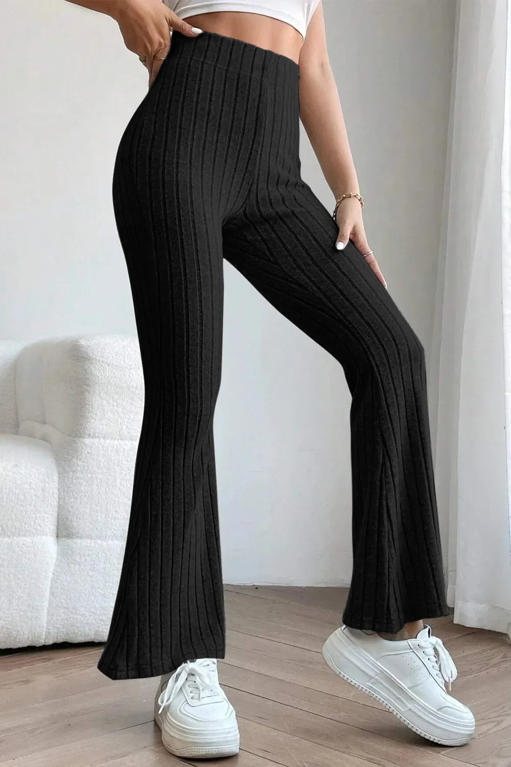 Basic Bae Full Size Ribbed High Waist Flare Pants New Era Fashion LLc