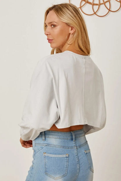 Round Neck Dropped Shoulder Cropped Sweatshirt New Era Fashion LLc