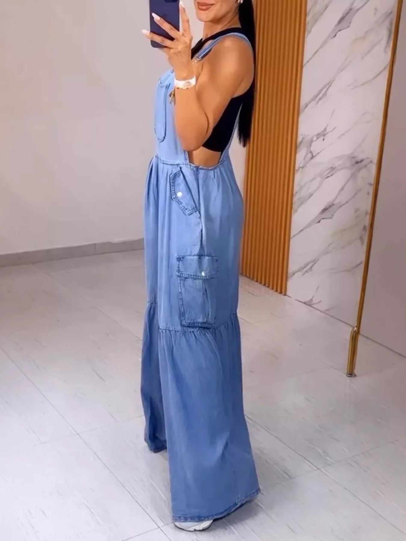 Full Size Pocketed Wide Leg Denim Overalls Plus Size New Era Fashion LLc
