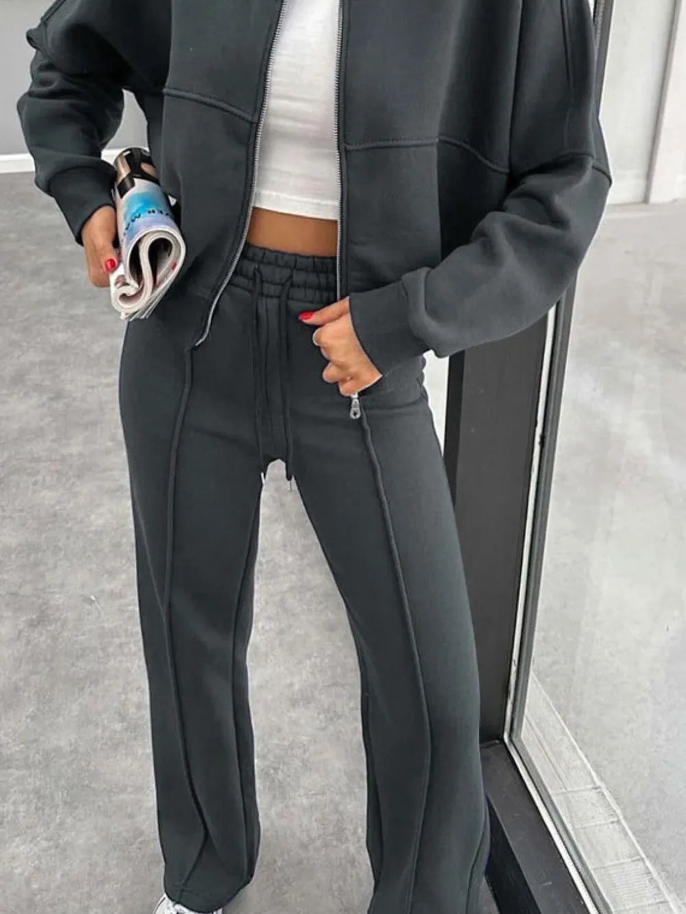 Baseball Collar Zip Up Outerwear and Drawstring Pants Set New Era Fashion LLc