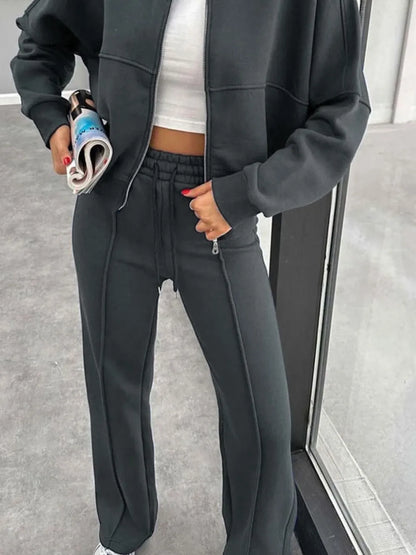 Baseball Collar Zip Up Outerwear and Drawstring Pants Set New Era Fashion LLc