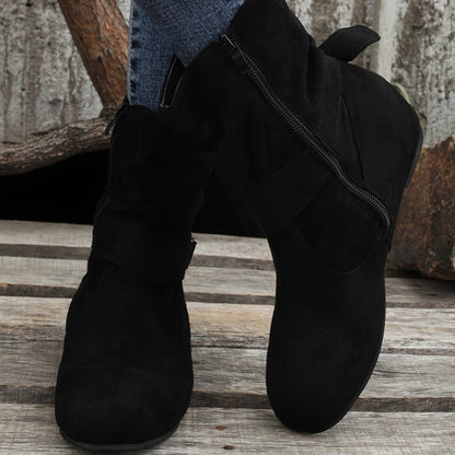 1.18inch Inner Height Increase Women's Short Boots with Flat Sole, Buckle Closure, Comfortable, Warm, and Lightweight, Women Shoes NovaCart