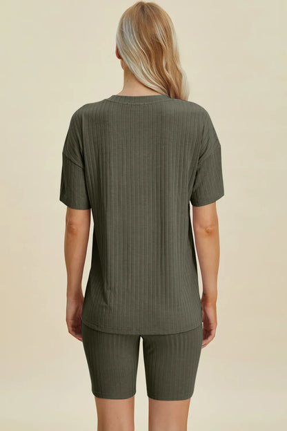 Basic Bae Full Size Ribbed V-Neck Short Sleeve Top and Shorts Set New Era Fashion LLc