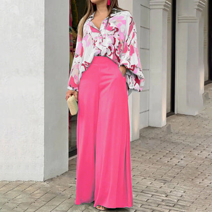 Women's Printed Shirt Wide Leg Pants Fashion Casual Set See size chart under “more details” The Fashion Celestial