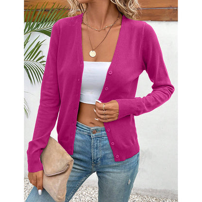 Women’s V‑Neck Button‑Down Cardigan Knit Sweater FitiqueFit