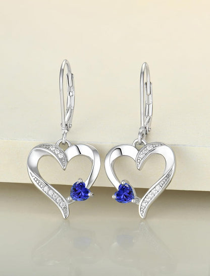 Heart Dangle Earrings 925 Sterling Silver Drop Earrings Birthstone Leverback Jewelry for Women