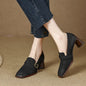 Women's Retro British Style Chunky Heel Leather Shoes – Round Toe Commuter FitiqueFit