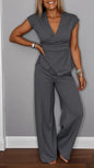 Women's Pleated Vest & Pants Set – Metal Buckle Detail FitiqueFit