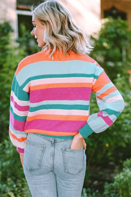 Stripe Knit Drop Shoulder Puff Sleeve Sweater Shop Style & More | Fresh Looks, Everyday Deals & Free Shipping