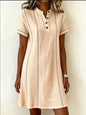 Women's Printed Button-Up Stand Collar Midi Dress – 3/4 Sleeve Loose Fit FitiqueFit