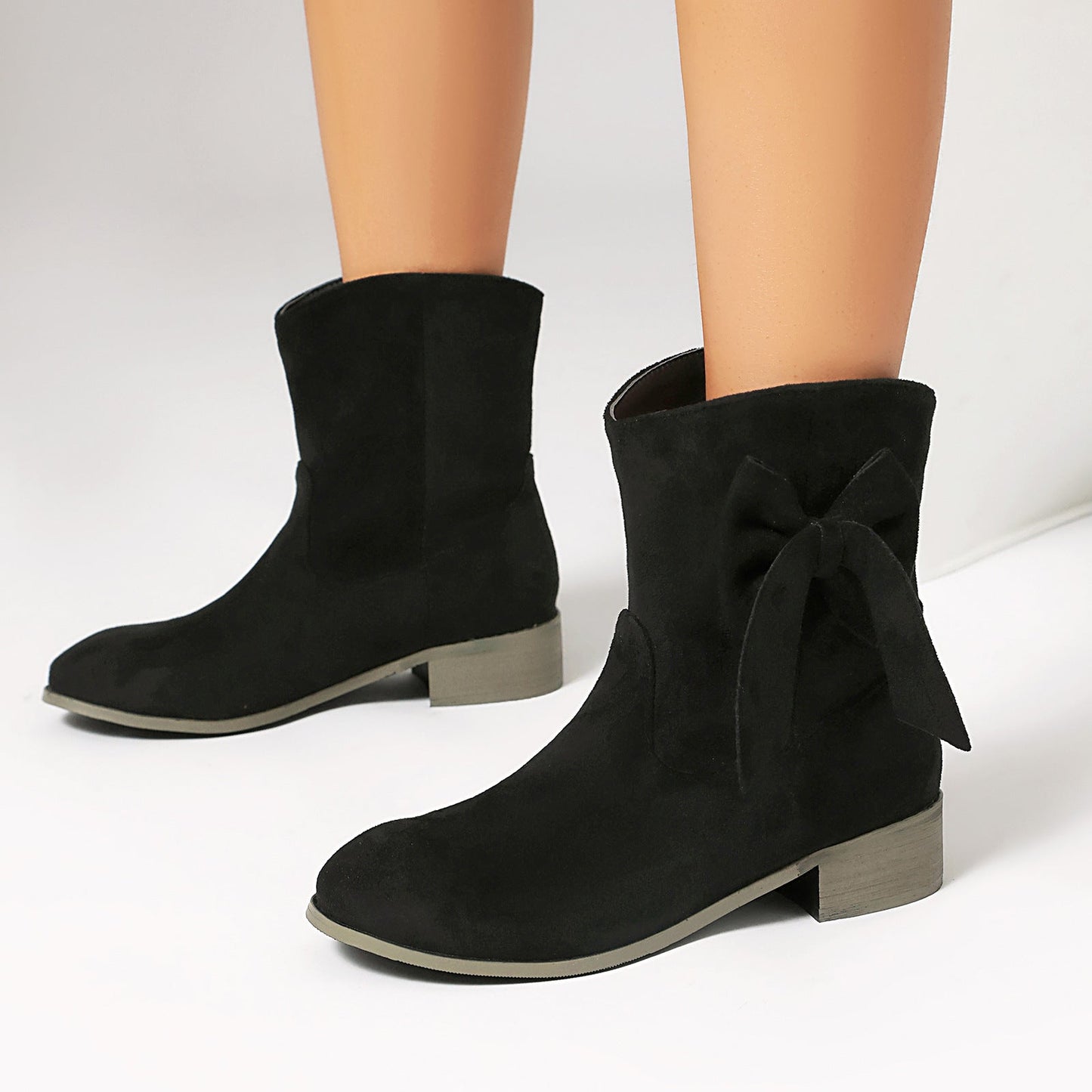 Low Heel Suede Large Size Sweet Bow Casual Boots FitiqueFit