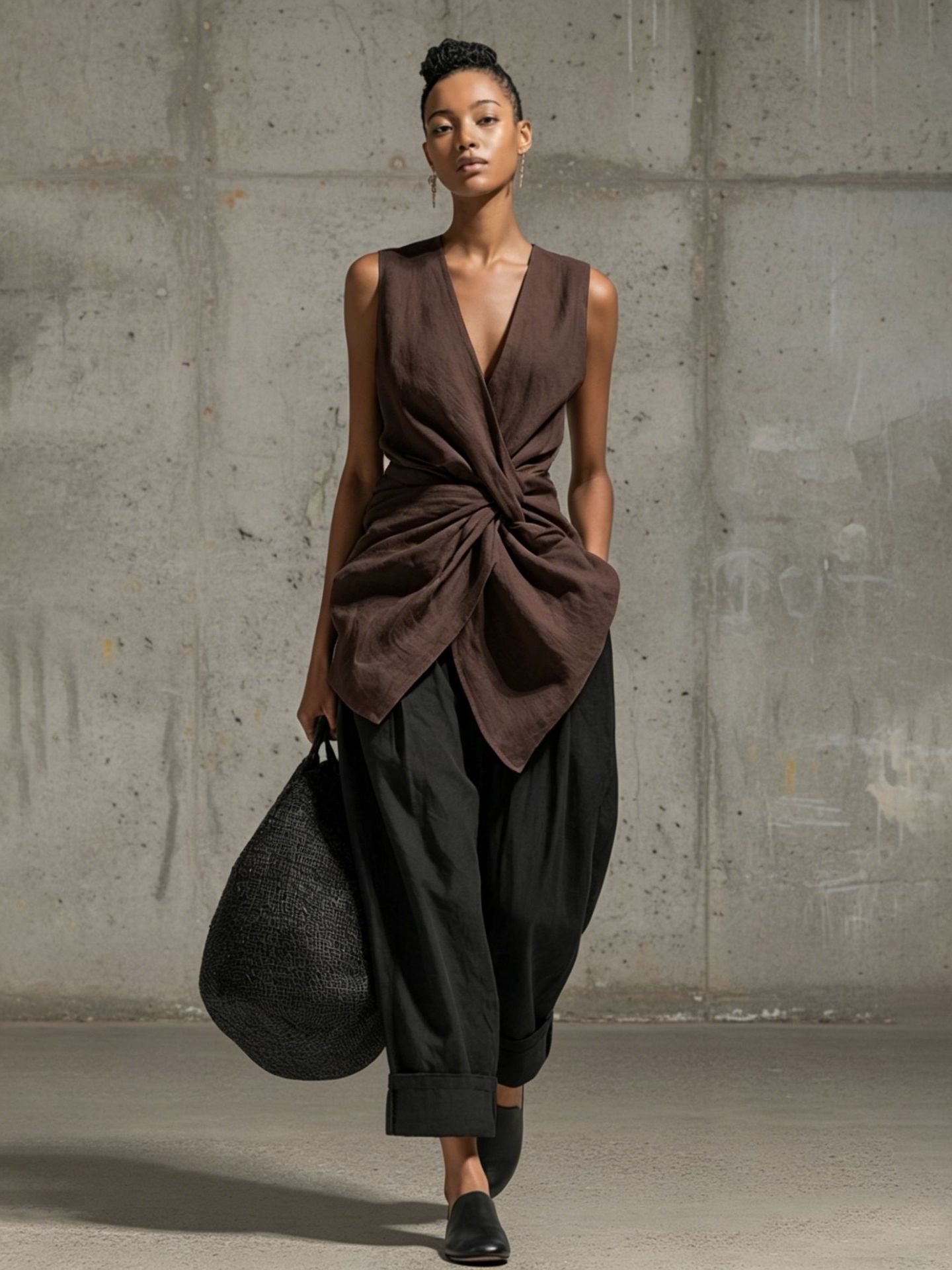 Women's Tie-Front V-Neck Sleeveless Top & Wide-Leg Pants Set FitiqueFit