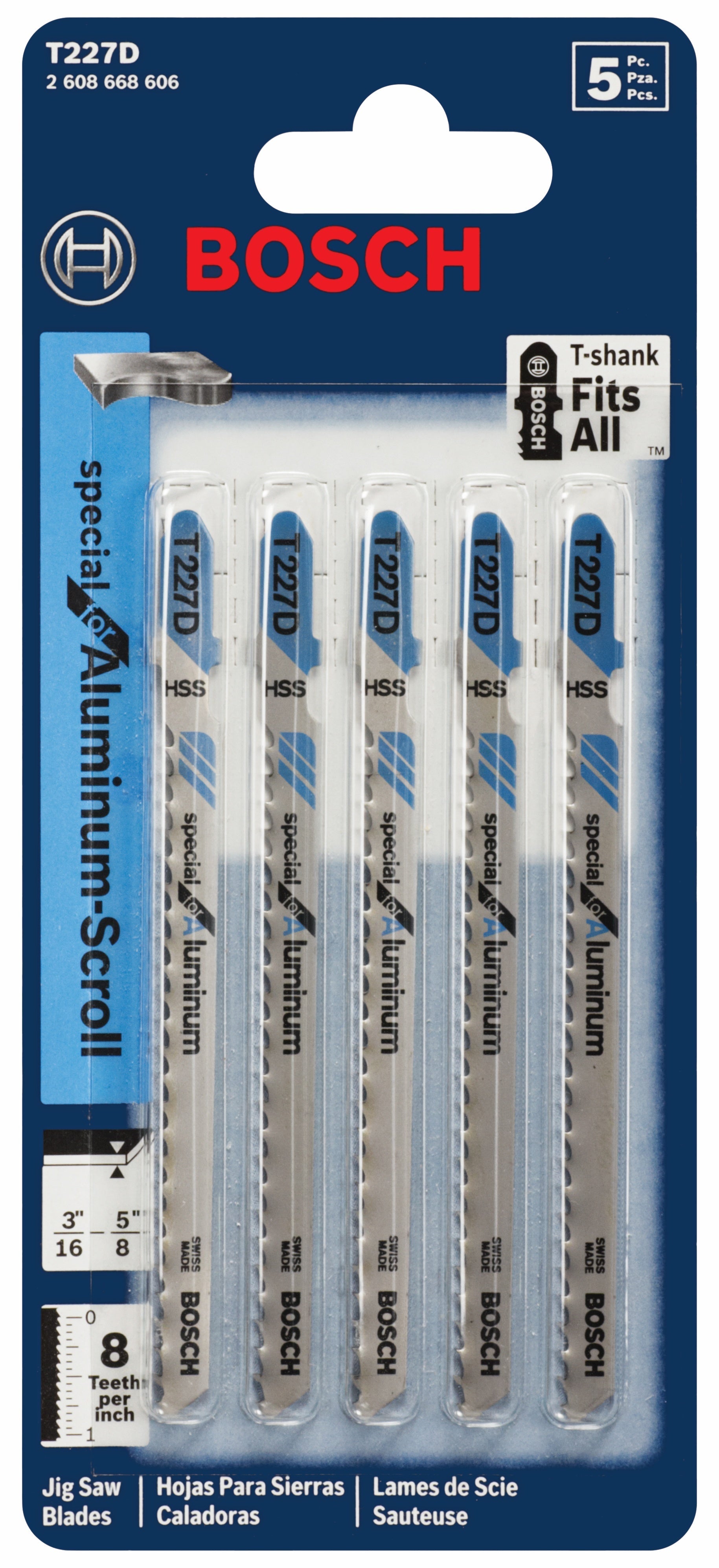 BOSCH T227D 5 pc. 4 In. 8 TPI Special for Aluminum T-Shank Jig Saw Blades VM Hardware