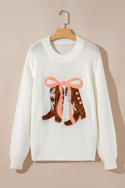 Western Bow Boots Embroidered Drop Shoulder Sweate Shop Style & More | Fresh Looks, Everyday Deals & Free Shipping