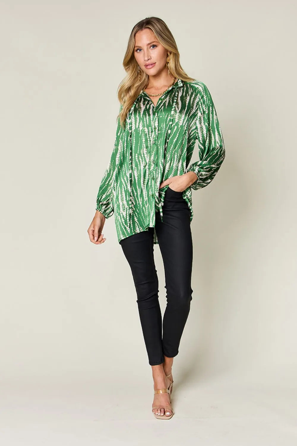Double Take Full Size Printed Button Up Long Sleeve Shirt New Era Fashion LLc