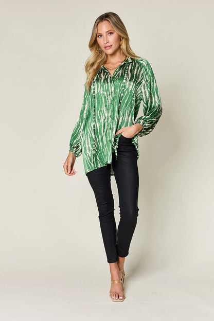 Double Take Full Size Printed Button Up Long Sleeve Shirt New Era Fashion LLc