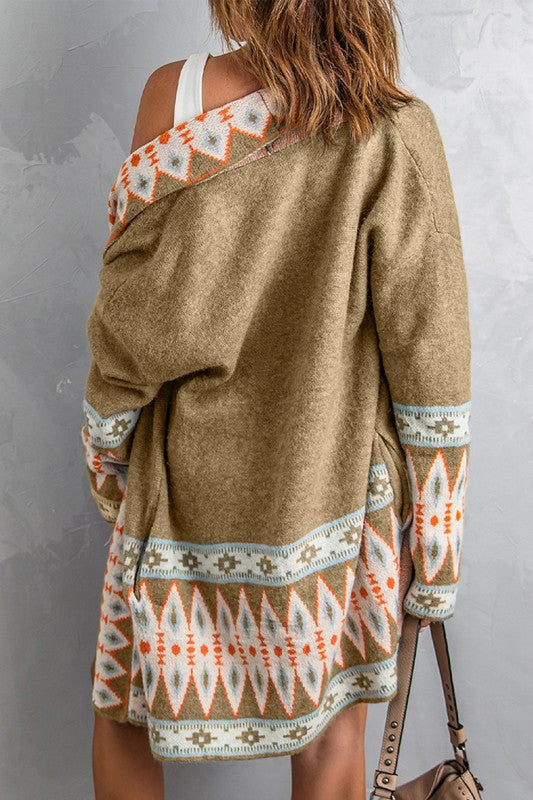 Aztec Print Open Front Knitted Cardigan Shop Style & More | Fresh Looks, Everyday Deals & Free Shipping