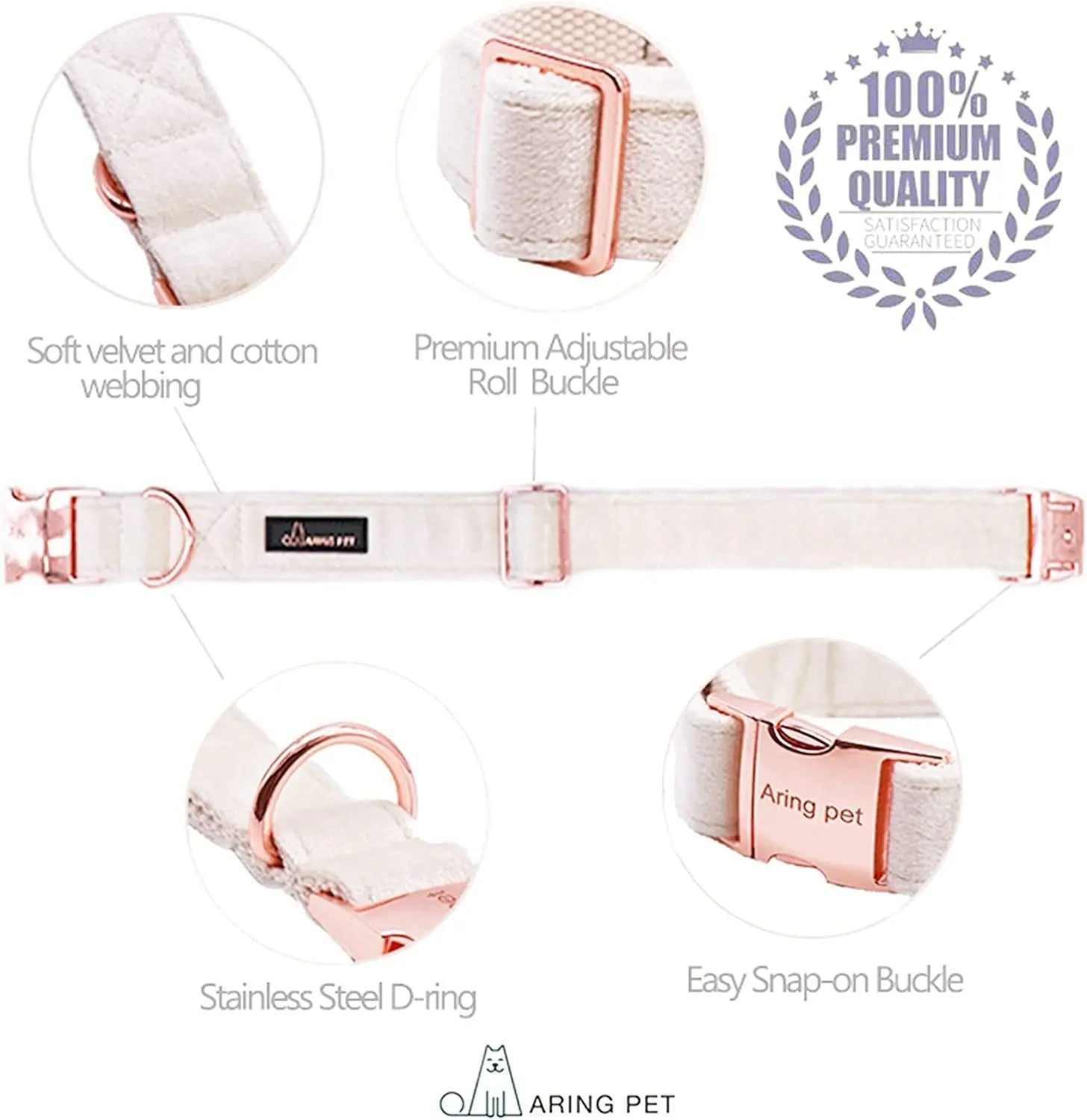 Stylish Soft White Velvet Dog Collar and Leash Set - Adjustable Comfort for Your Beloved Pet
