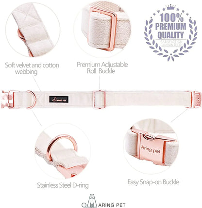 Stylish Soft White Velvet Dog Collar and Leash Set - Adjustable Comfort for Your Beloved Pet