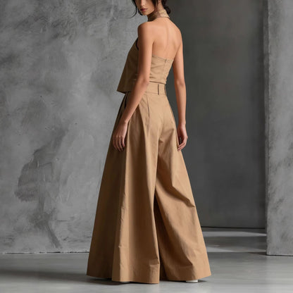 Loose-Fitting Sleeveless Top and Wide-Leg Pants Two-Piece Set. FitiqueFit
