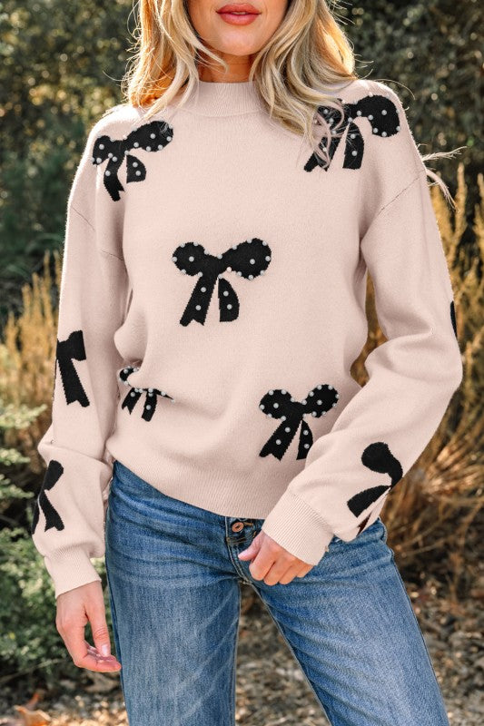Bow Pearl Embellished Drop Shoulder Sweater Shop Style & More | Fresh Looks, Everyday Deals & Free Shipping
