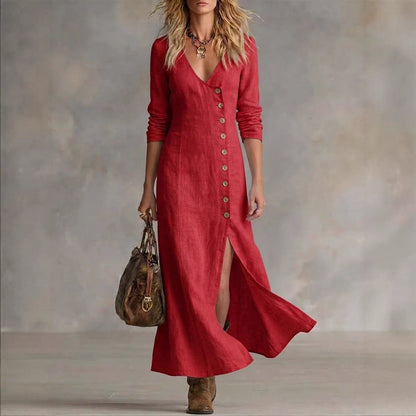 Casual Cotton Linen Long Sleeve Women’s Dress FitiqueFit
