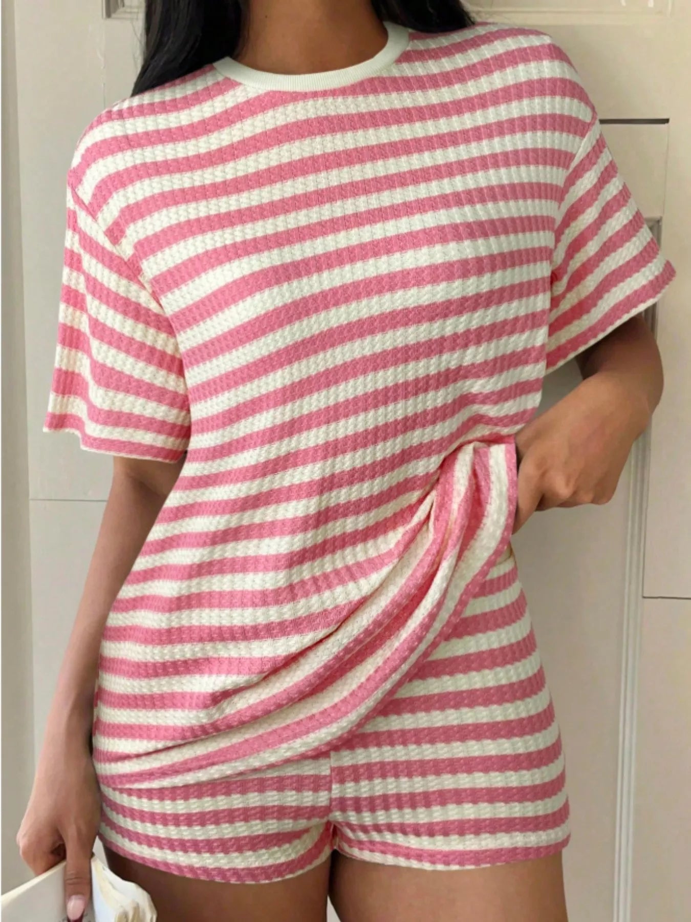 Striped Round Neck Top and Shorts Set New Era Fashion LLc