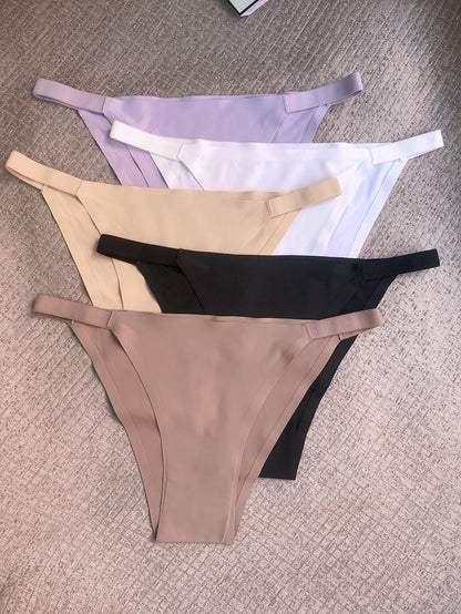 5pcs Women's Low-Rise Bikini Underwear - Solid Color Full Coverage Triangle Briefs with Low-Rider Waistband, Non-Sheer Sexy Panties for Gym, Yoga, Casual Attire (Multicolor Pack) NovaCart