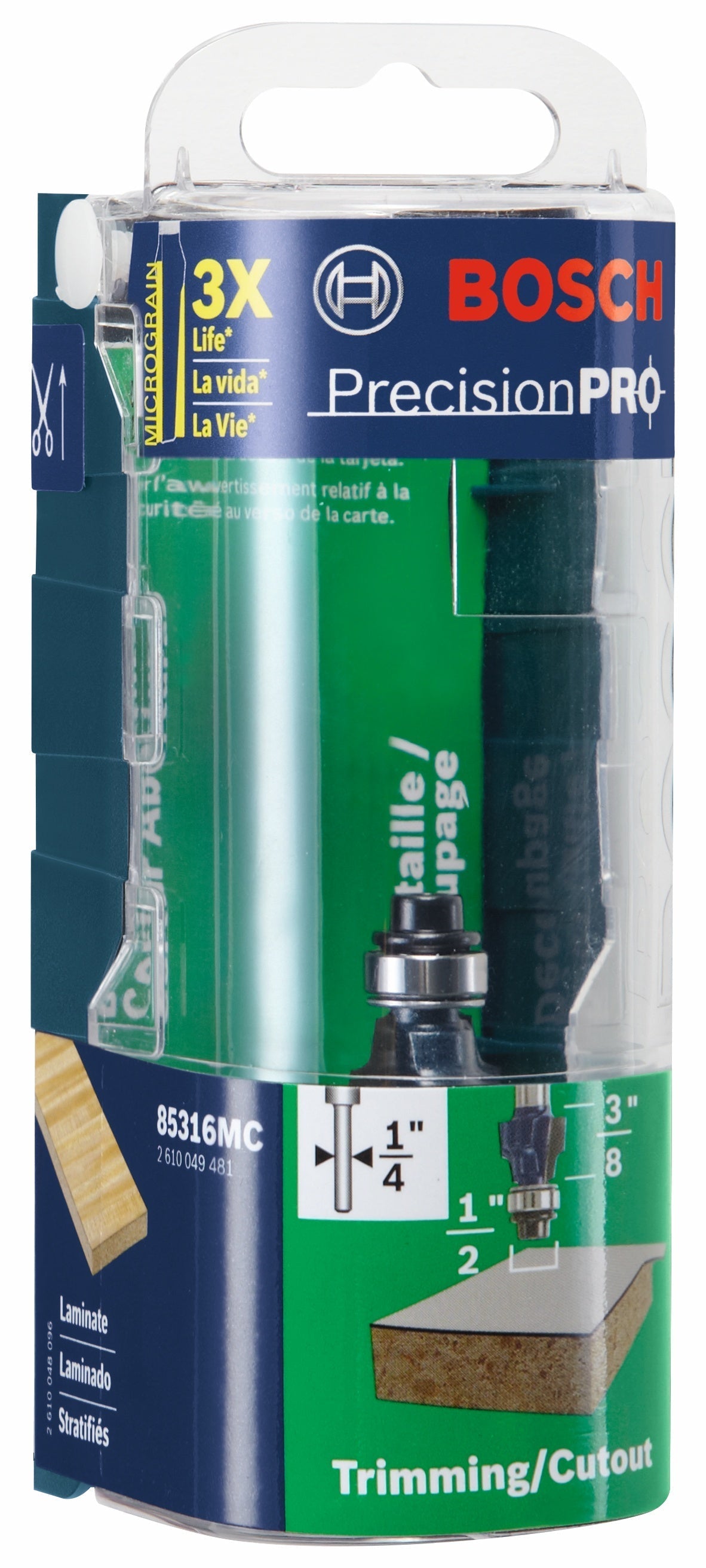 BOSCH 85316MC 1/2 In. x 3/8 In. Carbide-Tipped Smooth-Edge Laminate Trim Router Bit VM Hardware