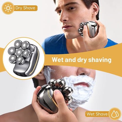 Men's Electronic Head Shaver Razor - Rechargeable Cordless Hair Shaving Razors For Bald Man 6 In 1 Wet Dry Beard Trimmer Body Hair Cutting Clipper Grooming Kit 7 Rotary Heads NovaCart