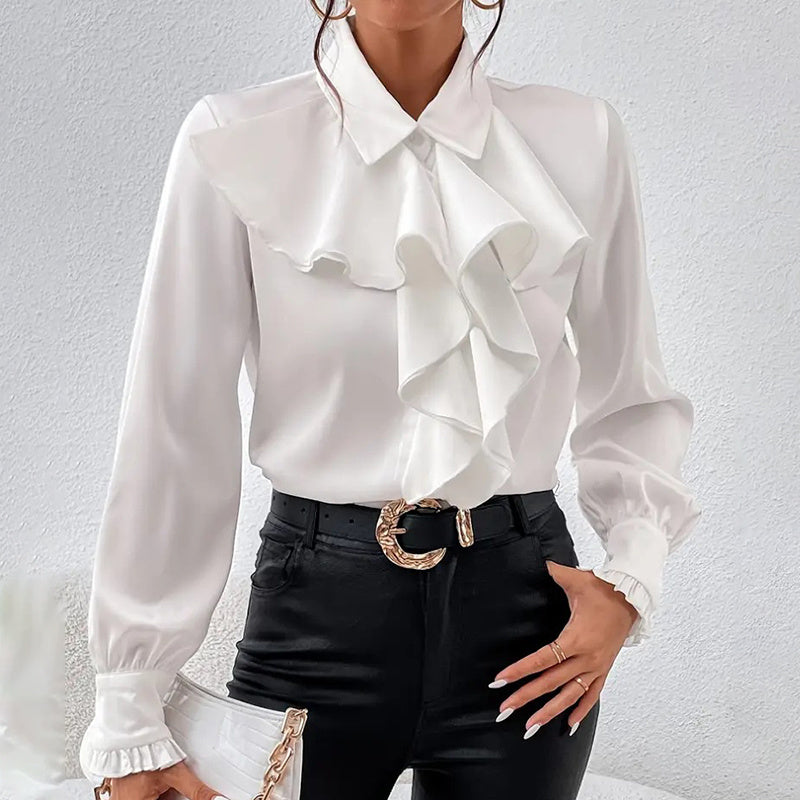Women’s Ruffled Collared Blouse | Long Sleeve Dressy Work Top FitiqueFit