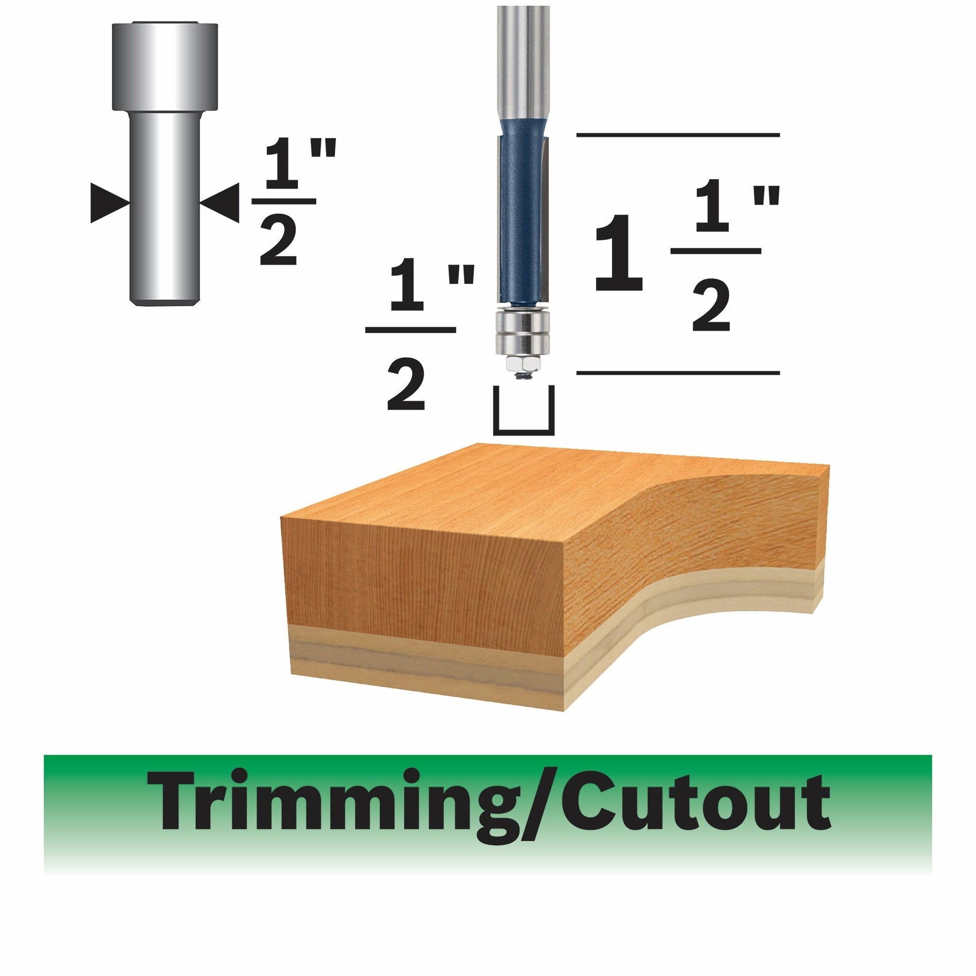 BOSCH 85601MC 1/2 In. x 1-1/2 In. Carbide-Tipped Double-Flute Template Trim Router Bit VM Hardware