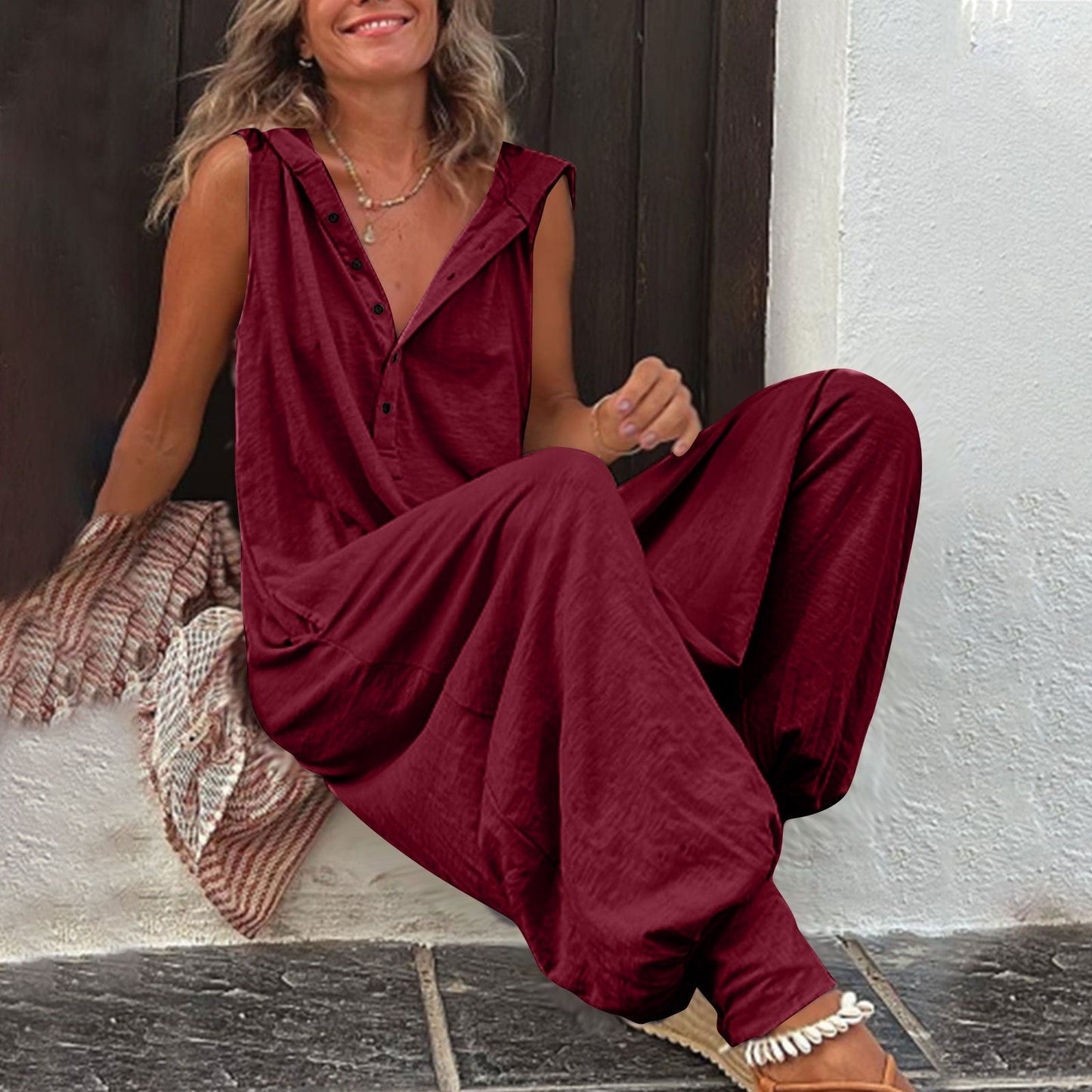 Women’s Sleeveless Hooded Relaxed Fit Jumpsuit FitiqueFit