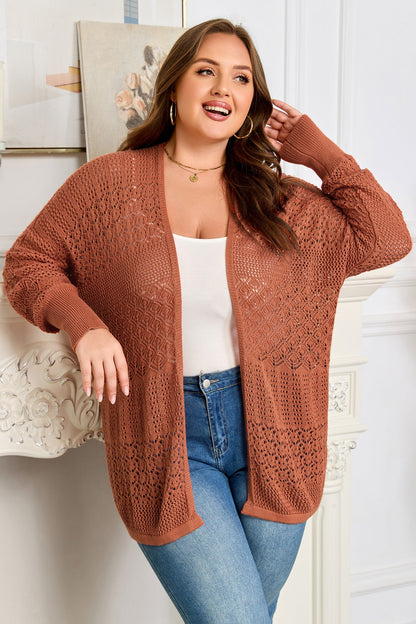 Redwood Burl Mixed Pattern Knitted Open Front Plus Cardigan Garden Naked Curves