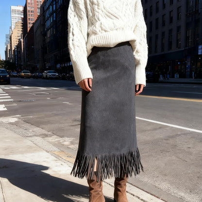 Women's Fashionable Elegant Long Suede Skirt Comfortable Slim Fit Grayceful LLC