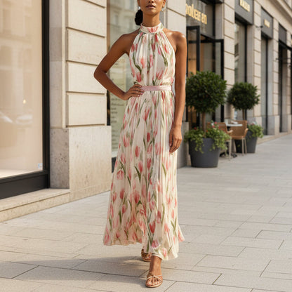 Women's Halterneck High-Waist Swing Dress – Floral & Solid Prints FitiqueFit