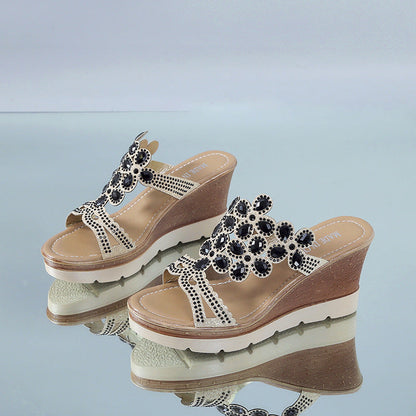 Rhinestone Platform Sandals and Slippers with Heels
