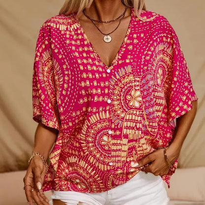 Mandala Print V-Neck Blouse – Casual Vacation Top FitiqueFit