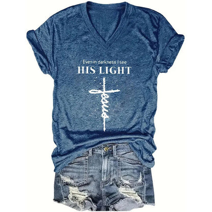 Women's V-Neck T-Shirt Geometric Cross Casual Summer Short Sleeve Top FitiqueFit
