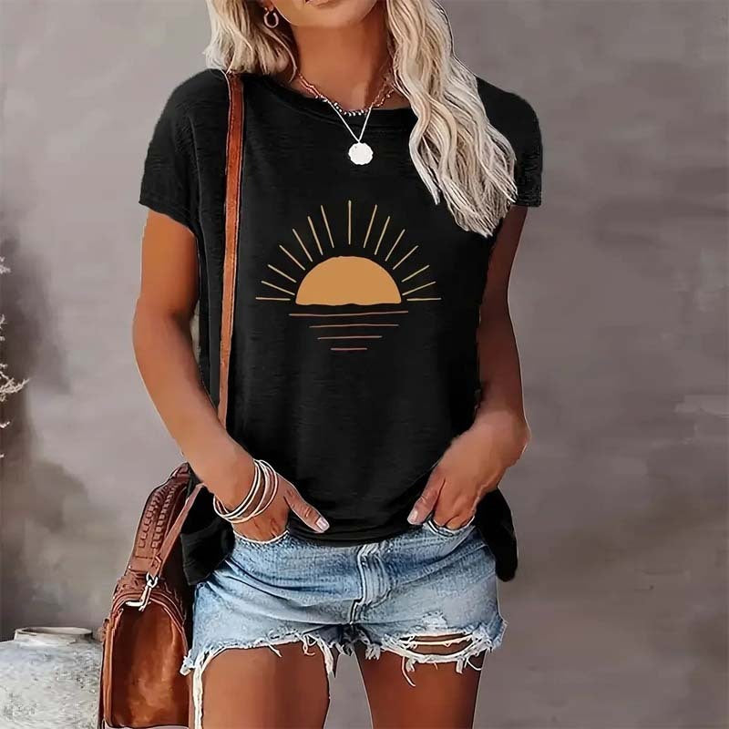 Sunrise Print Round Neck T-Shirt FitiqueFit