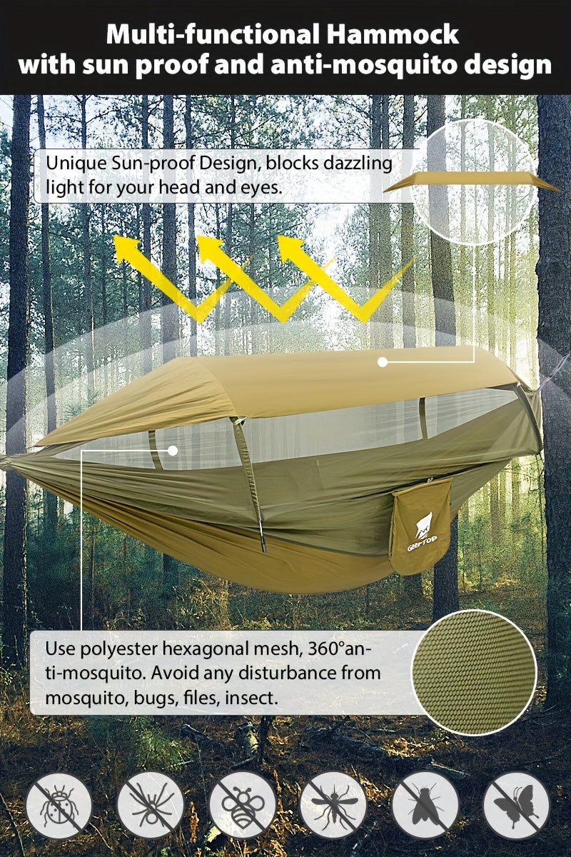 [3-in-1 Hammock] GEERTOP 3-in-1 Outdoor Hammock | Double Sleep Rest Camping Hammock with Mosquito Net Sun Shelter for Backpacking Travel Garden Park NovaCart