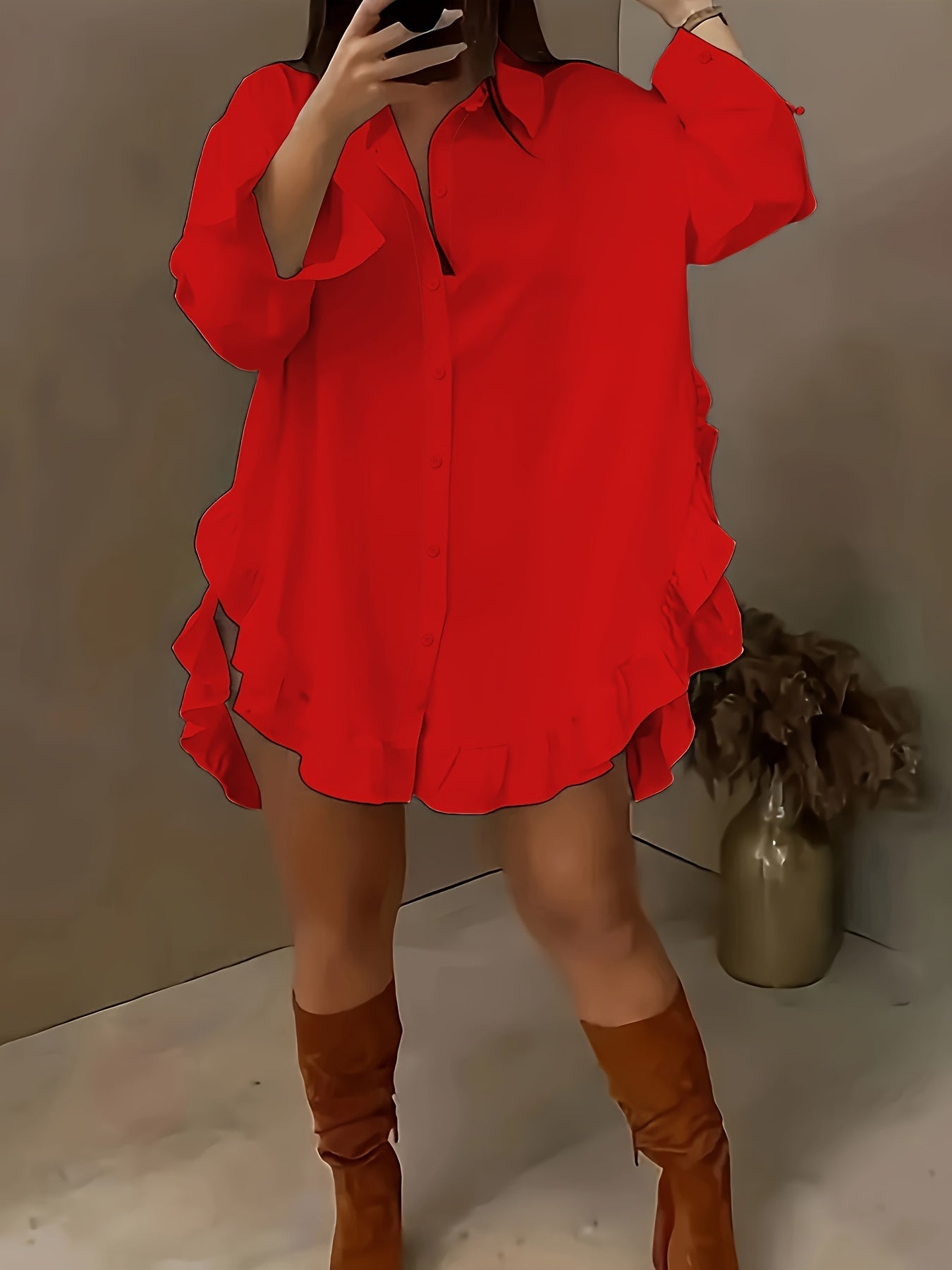 Hem Ruffled Casual Long Sleeve Shirt See size chart under “more details” The Fashion Celestial