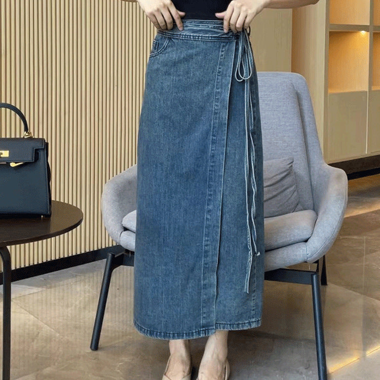 Women's Waist Slit Blue Denim Skirt Grayceful LLC