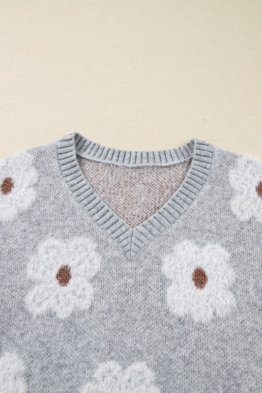 Floral V-Neck Drop Shoulder Baggy Sweater Shop Style & More | Fresh Looks, Everyday Deals & Free Shipping