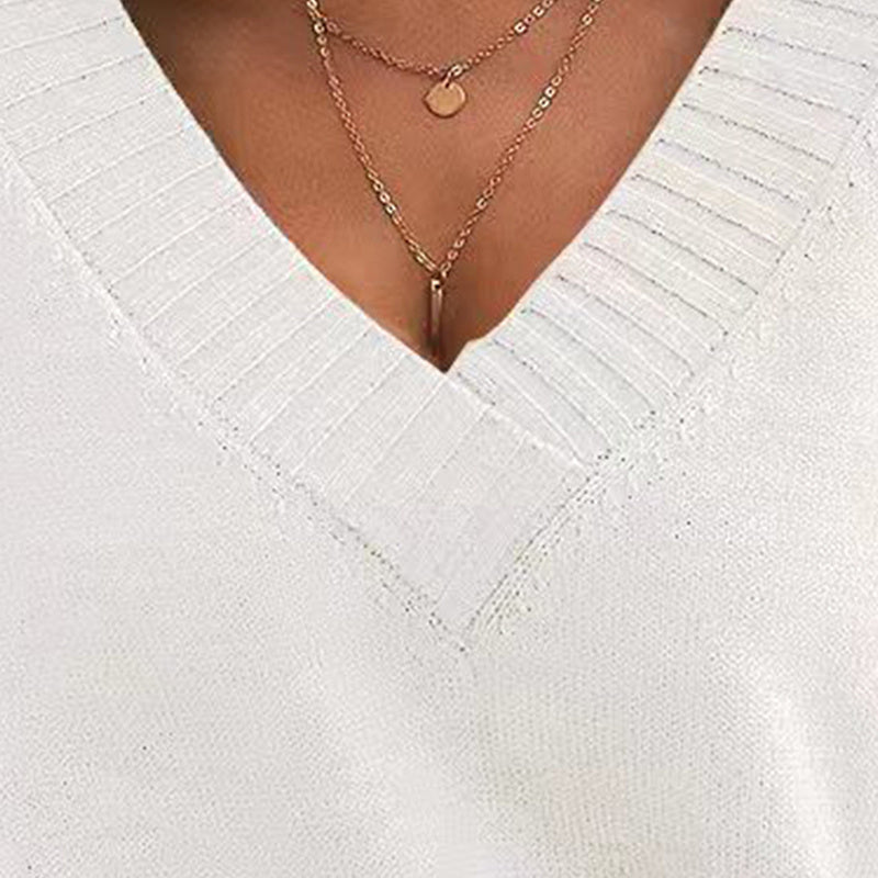 Women’s V-Neck Drop Shoulder Sweater | Casual Long Sleeve Pullover FitiqueFit