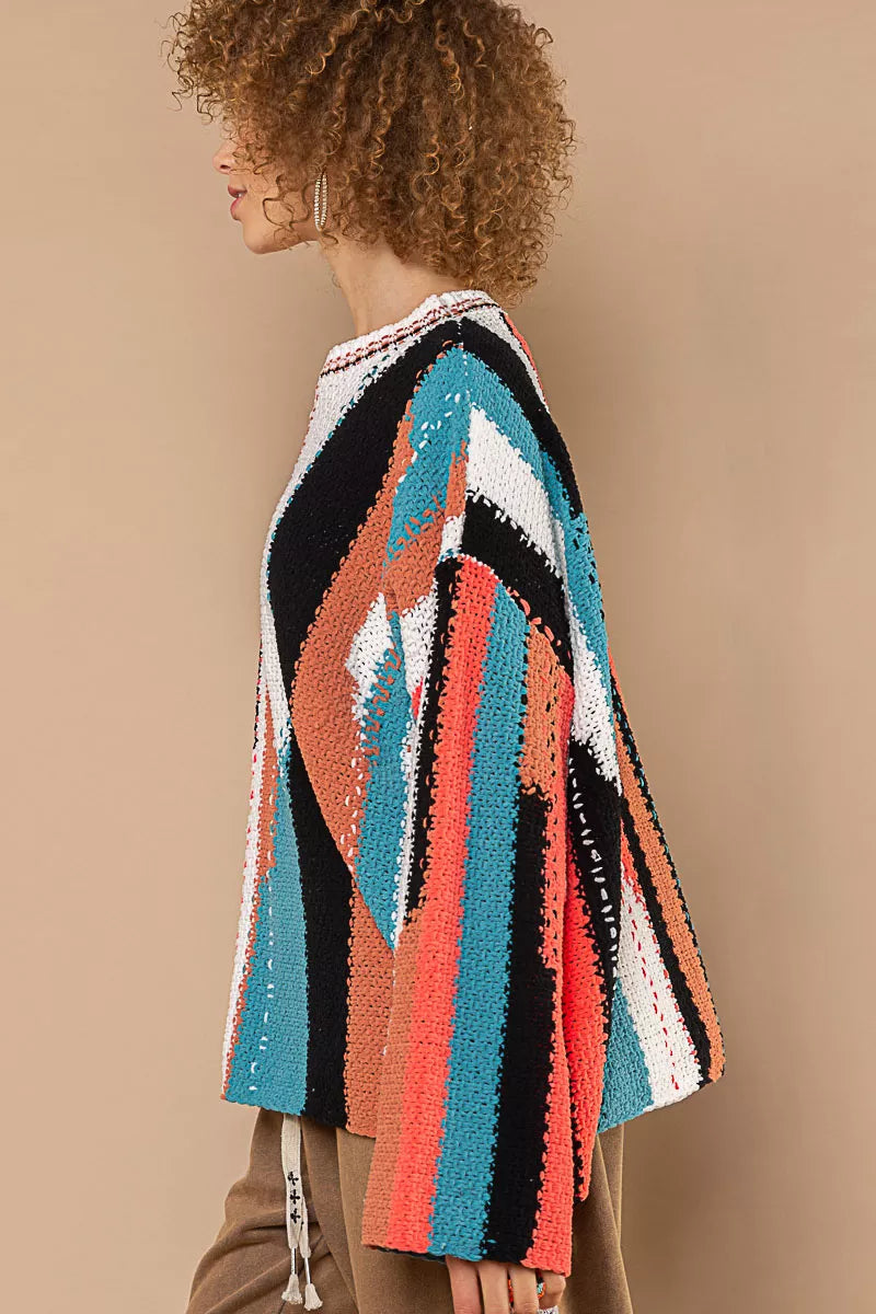 POL Color Block Round Neck Oversized Sweater West2East Surf