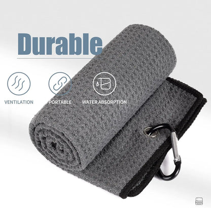Golf Towels - Microfiber Waffle Pattern Tri-Fold, Brush Tool Kit with Club Groove Cleaner with Retractable Cord and Clip, for Men Women, Golf Gift
