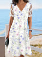 Women's Floral Lace Flounce Neckline High-Waist A-Line Midi Dress FitiqueFit