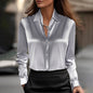 Long Sleeve Satin Swing Collar Top | Elegant Commuter Shirt FitiqueFit